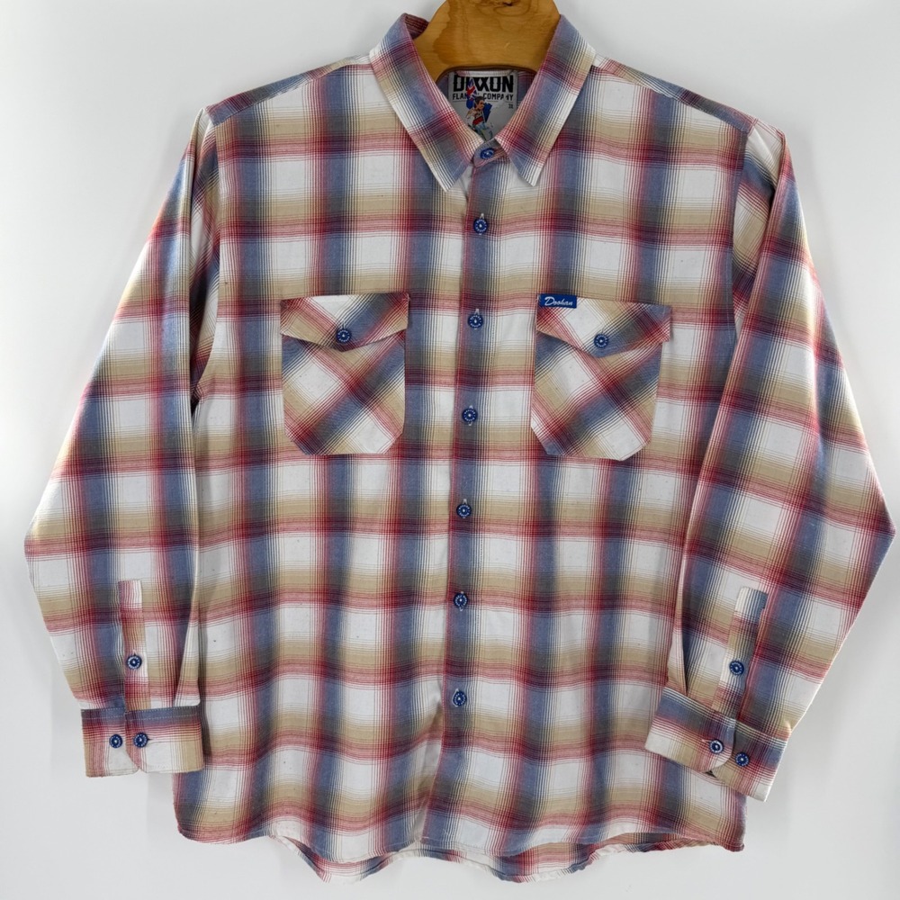 Dixxon Flannel Co The Doohan Plaid Button Up Shirt Mens 3X D-Tech Red Blue Tan